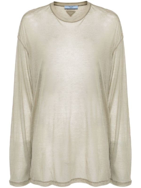 Back Triangle Logo Semi-Sheer Long Sleeve Top