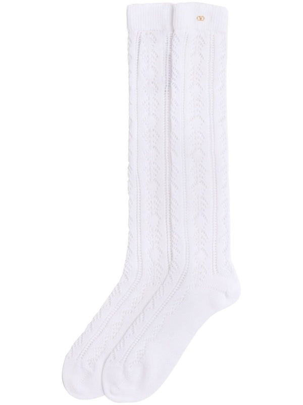 V Logo Punching Detail Cotton Socks