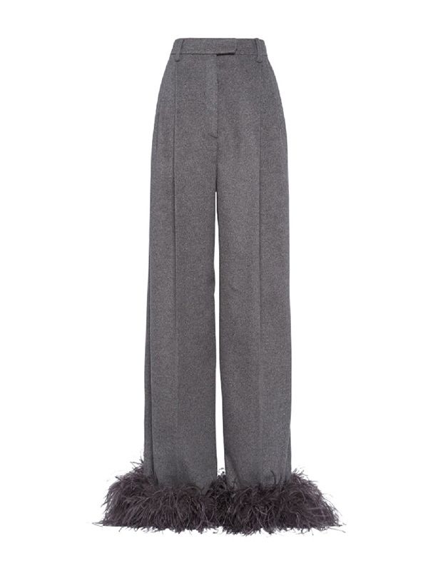 Feather Hem Detail Cashmere Pants