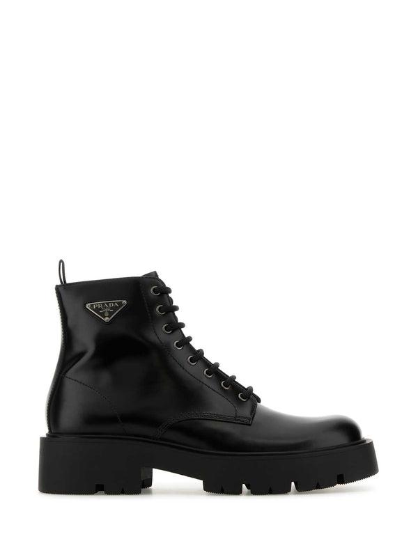 Triangle Logo Leather Lace-up Boots
