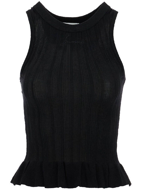GANNI - Logo Ribbed Sleeveless Top - Jente
