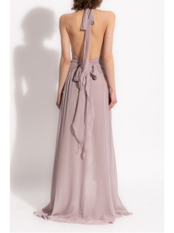 Ruffle Detail Silk Long Dress