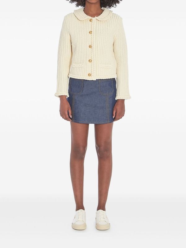 Round Collar Ribbed Cotton Cardigan