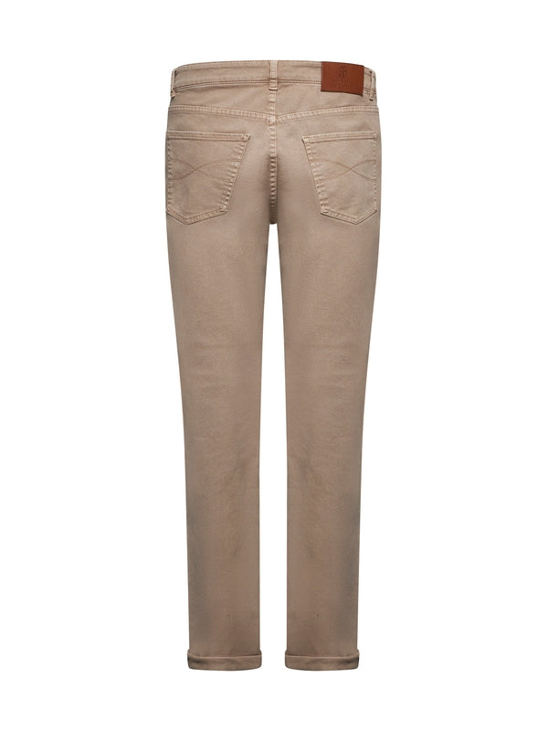 Beige Cotton Denim Pants