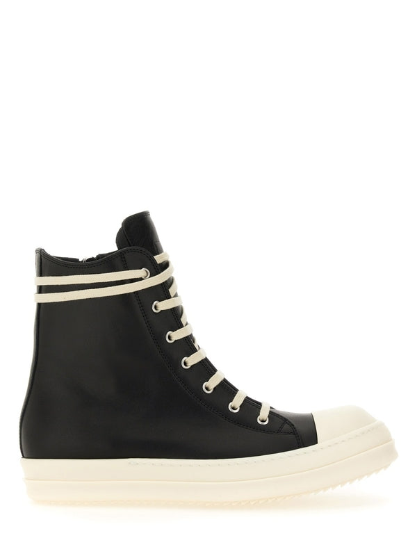 Zipper Detail Leather High-Top Sneakers