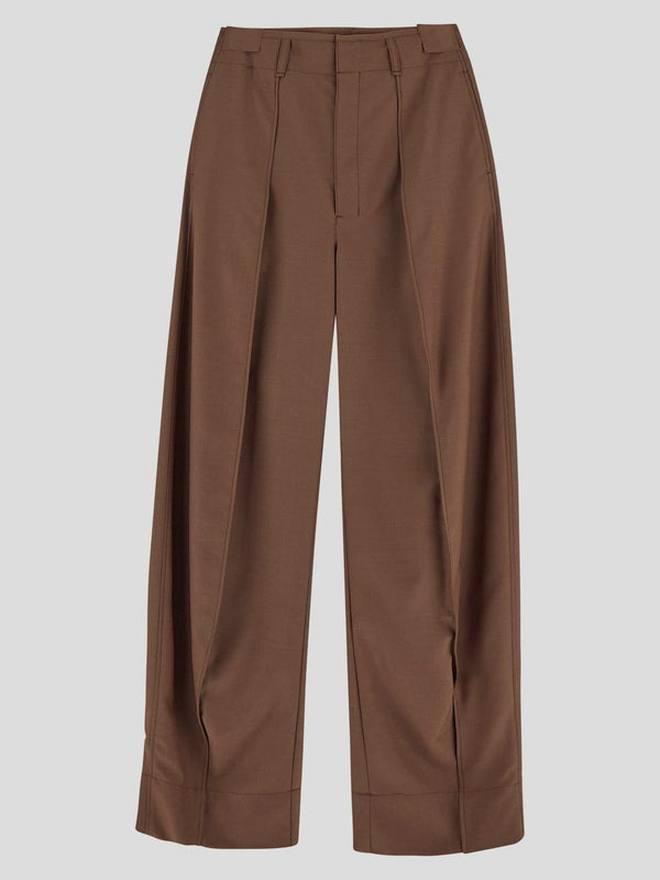 Brown Wool Blend Curve Pants