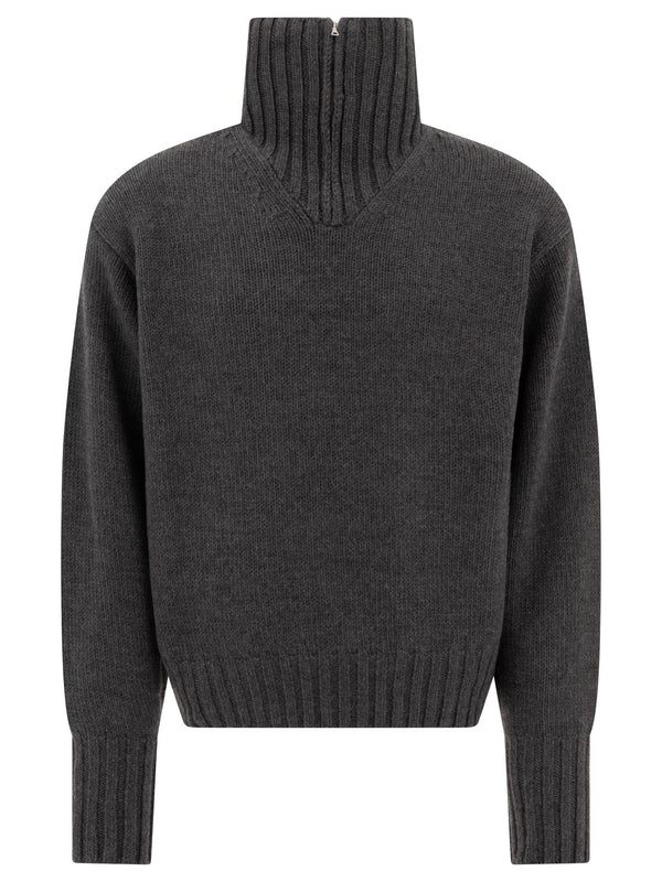 Zipper High Neck Wool Knit