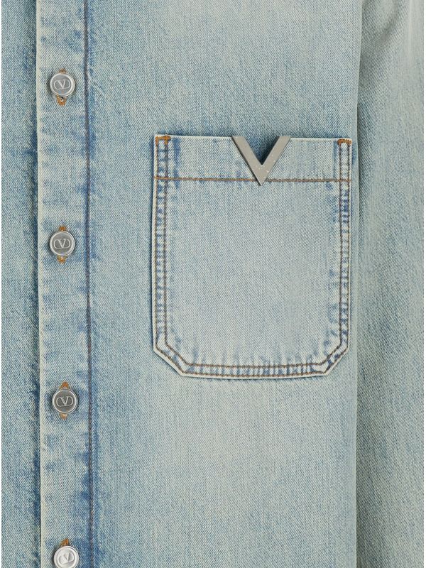 V Detail Cotton Denim Jacket