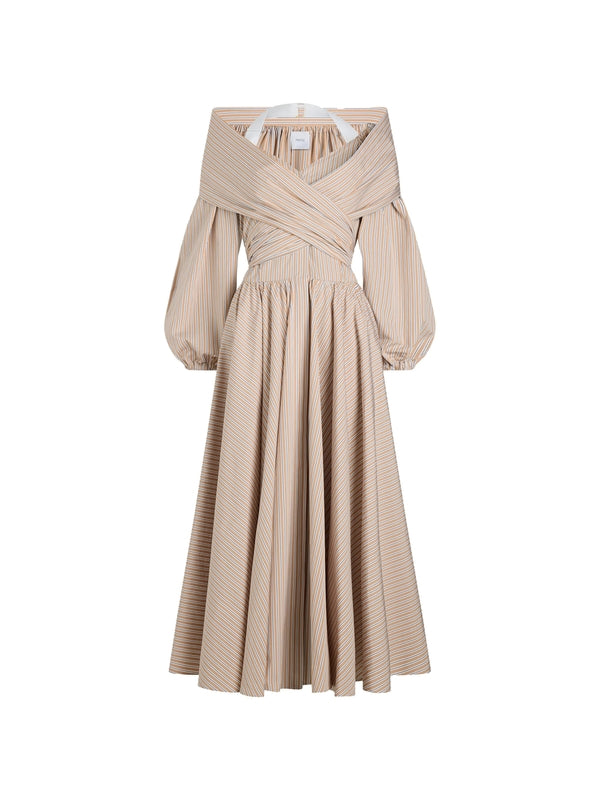 Stripe Wrap Cotton Long Dress