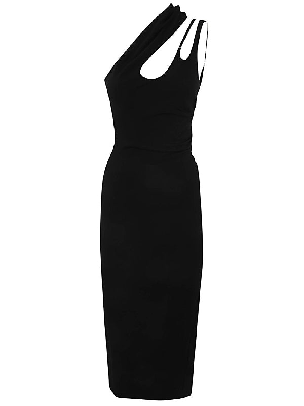 One-Shoulder Cutout Viscose Dress