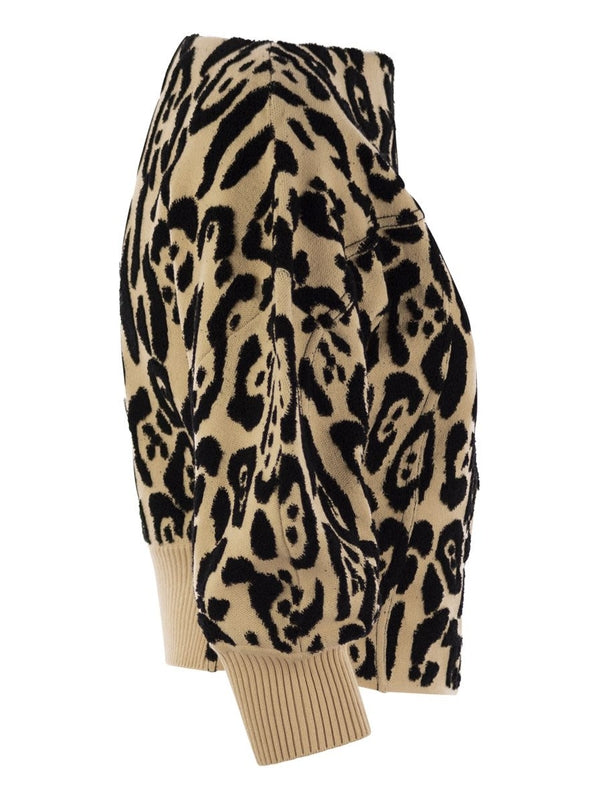 Leopard Jacquard Pattern Drop Shoulder Knit