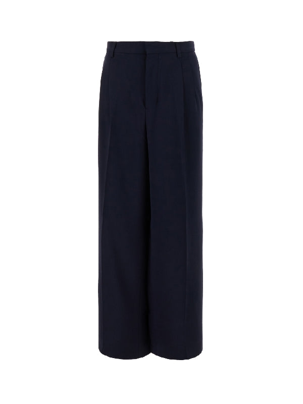 Wide Pleats Wool Blend Pants