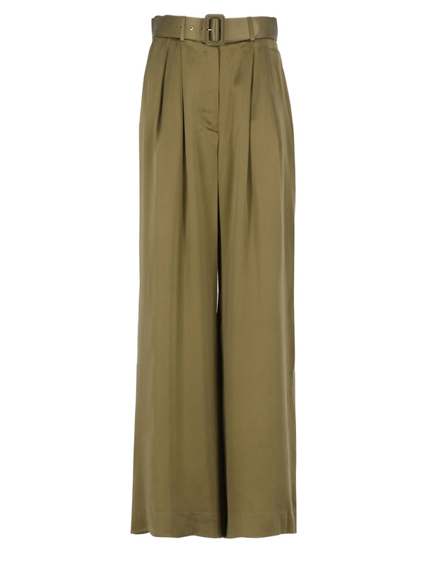 Belt Pintuck Silk Pants