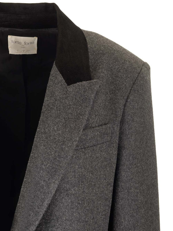 Contrast Collar Wool Tailored Jacket