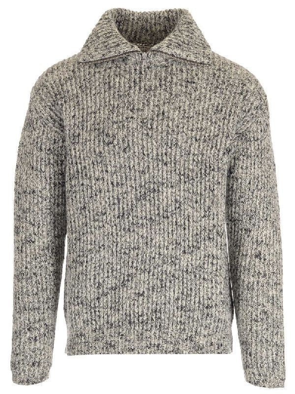 Auralee Wool Baby Alpaca Mix Rib Zip-Up Knit