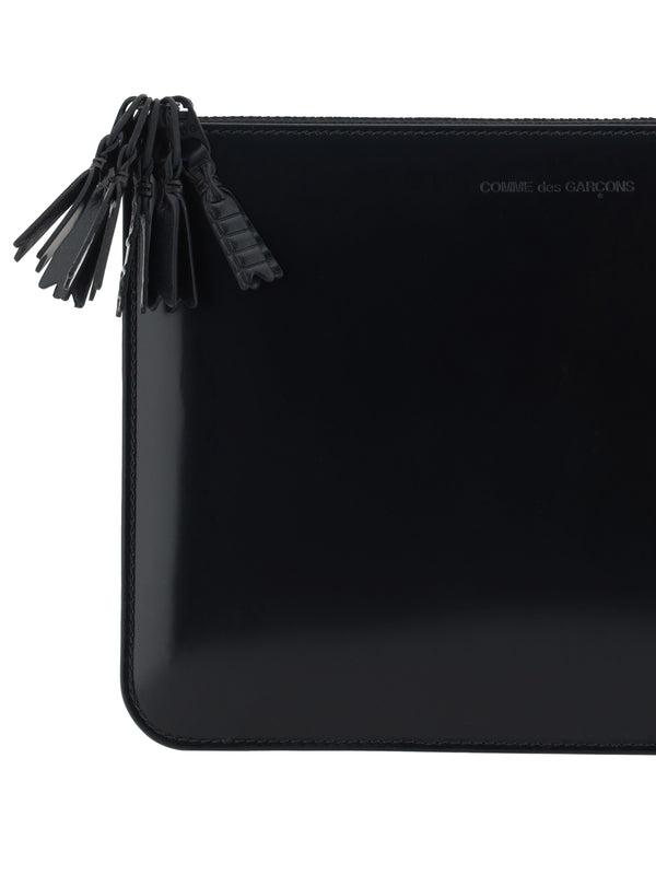 Black Tassel Embellished Leather Clutch