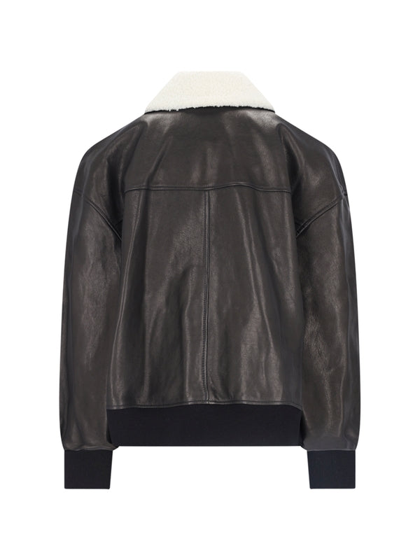 KHAITE - Shearling Collar Leather Jacket - Jente