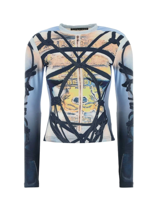 グラフィックプリントロングスリーブトップス
