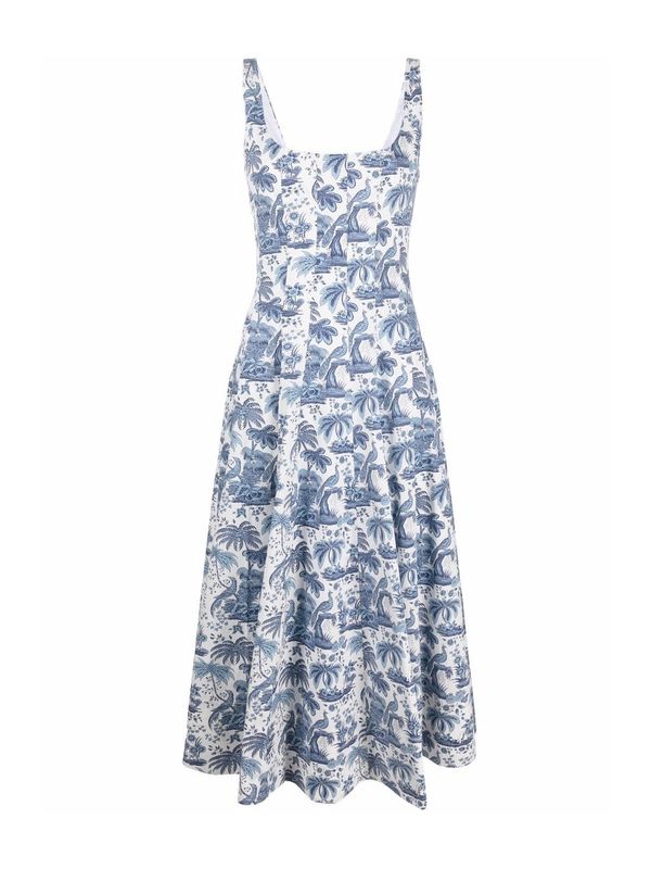 Botanical Print Cotton Midi Dress