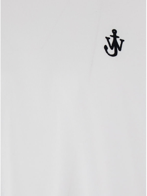 White Crewneck T-Shirt with Logo Embroidery on the Front in Cotton Man Half Sleeve