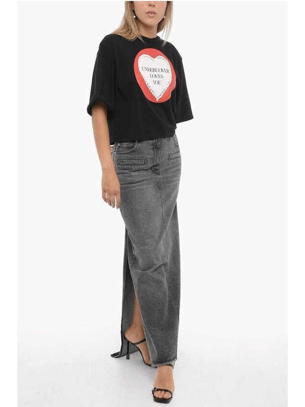 Washed Cotton Denim Long Skirt