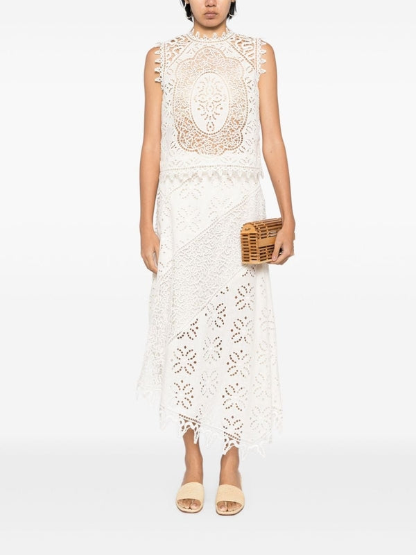 Lace Embellished Linen
  Asymmetric Skirt