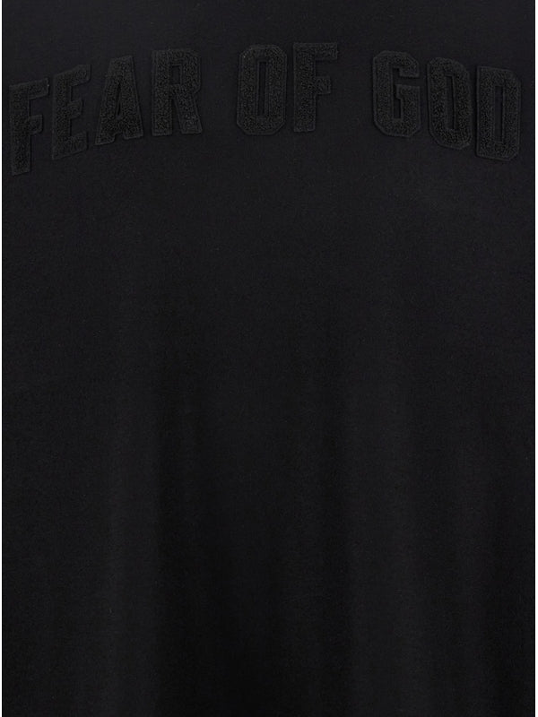 Black Crewneck T-Shirt with Maxi Tonal Logo Patch on the Front in Cotton Man Long Sleeve