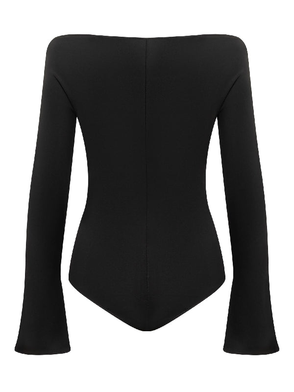 Black Boatneck Cutout Bodysuit