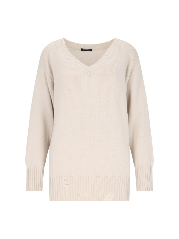 Ribbed Cashmere V-Neck Knit