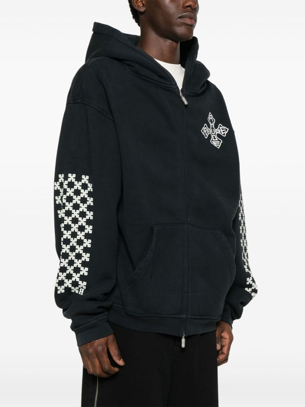 Graphic Embroidered Cotton Hoodie Zip-Up