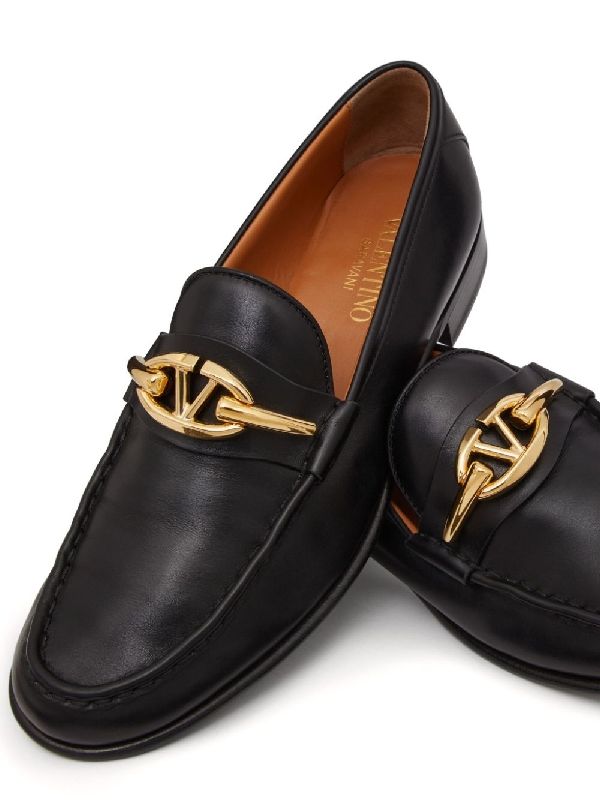 V Logo Leather Loafer