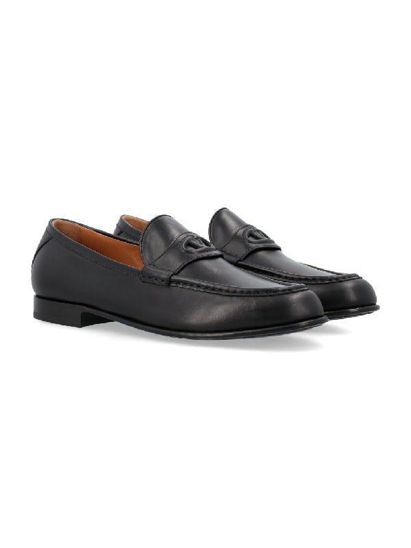 V Logo Leather Loafers