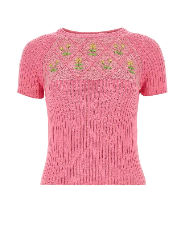 Oma Diamond Flower Ribbed Knit