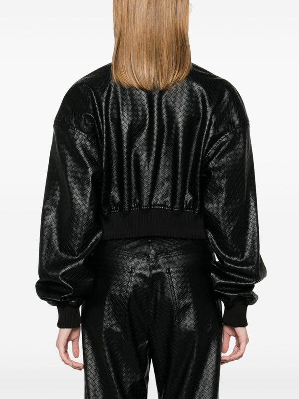 Weaving Effect Fake Leather Bomber Jacket