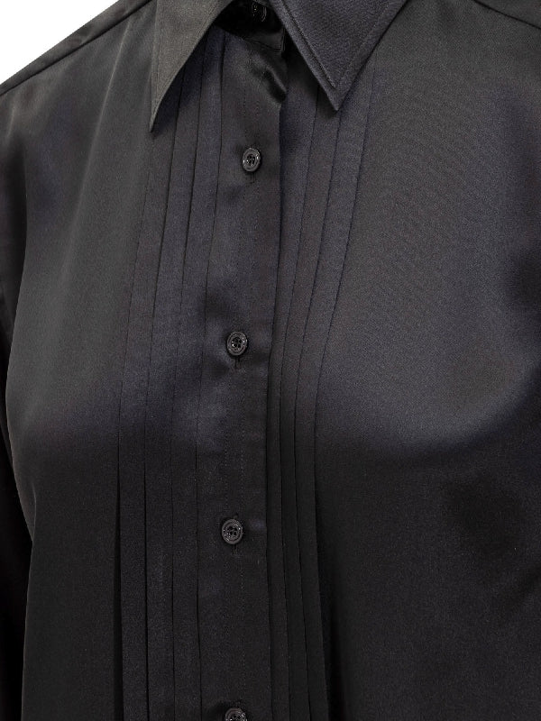 Pin Tuck Detail Silk Shirt