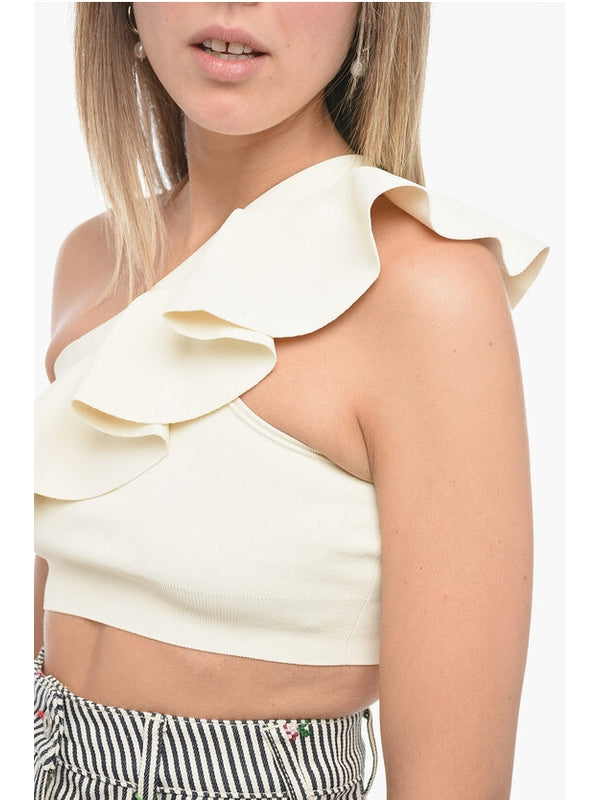 Ruffle Detail Asymmetric Cropped Sleeveless