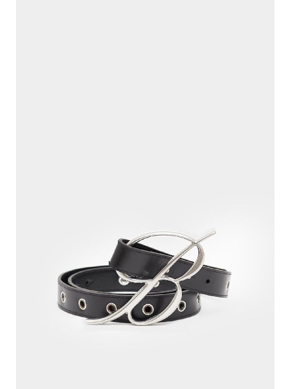 B Logo Buckle Leather Belt