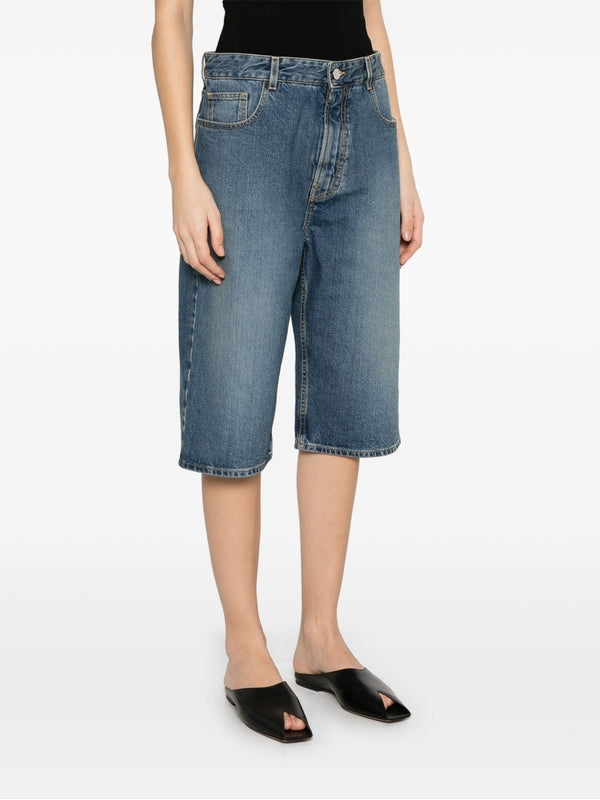 Waist-Banding Denim Bermuda Shorts