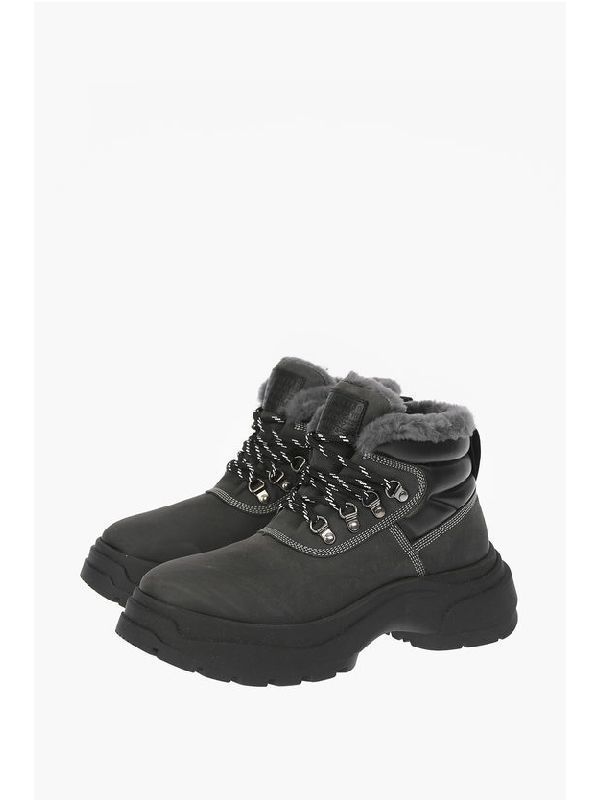 Fur Detail Calfskin Lace-Up Boots