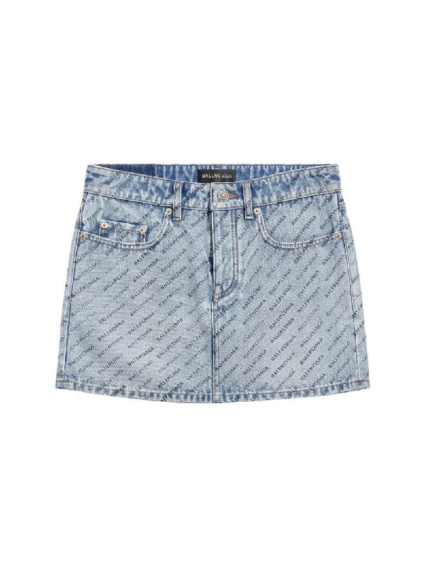 Allover Logo Denim Skirt