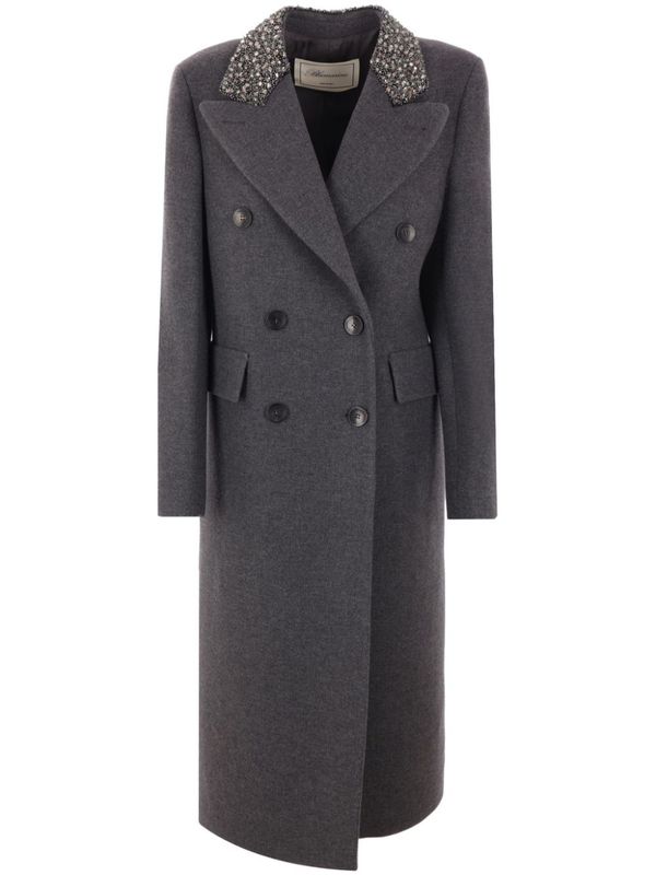 Jewel
  Decorated Collar Double Wool Coat