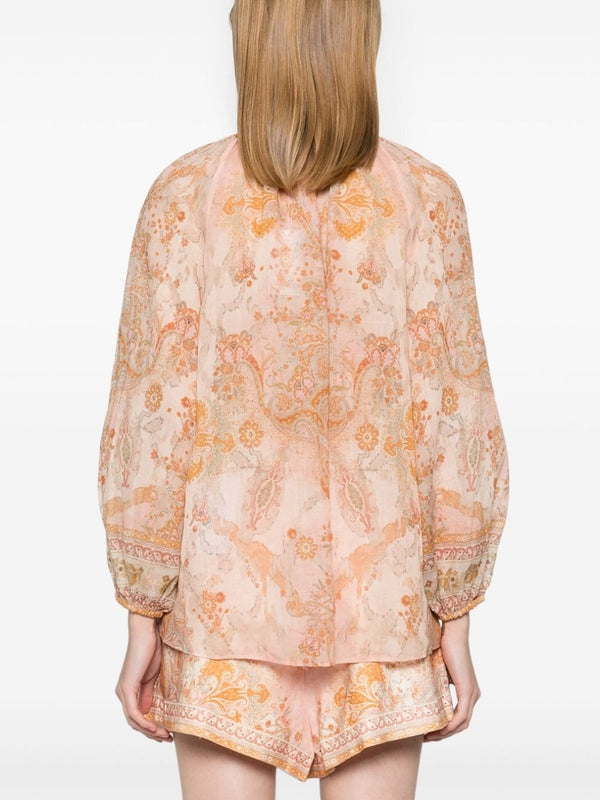 Acacia Flower Pattern High Neck Blouse