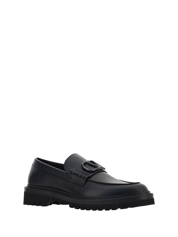 V Logo Leather Loafers