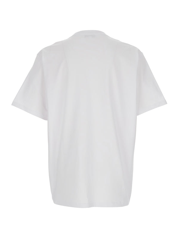 White Crewneck T-Shirt with Logo Embroidery on the Front in Cotton Man Half Sleeve