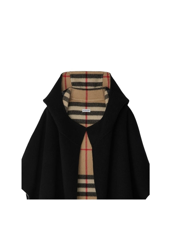 Check Pattern Cashmere Hood Cape