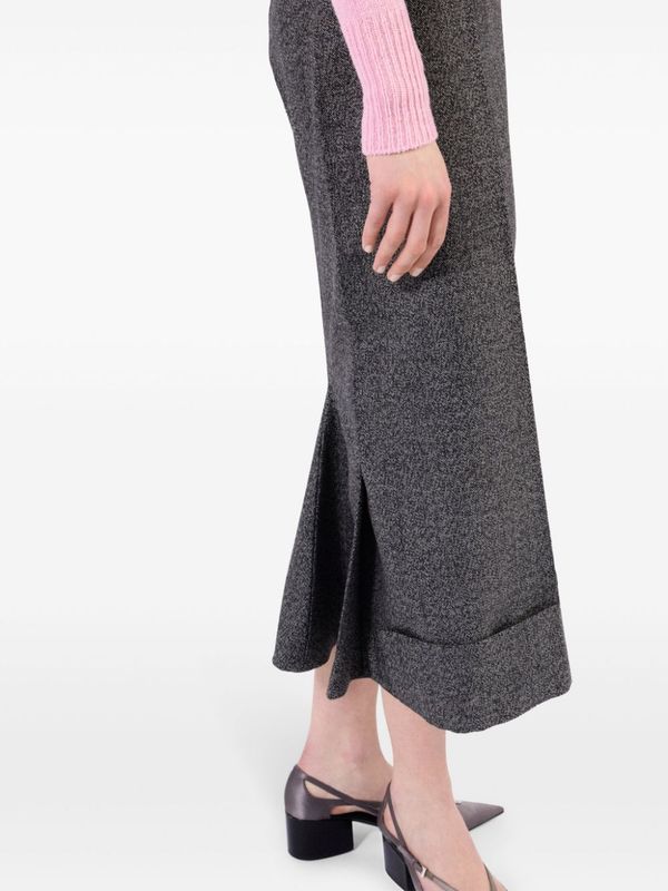 Asymmetric Roll-Up Hem Wool
  Midi Skirt