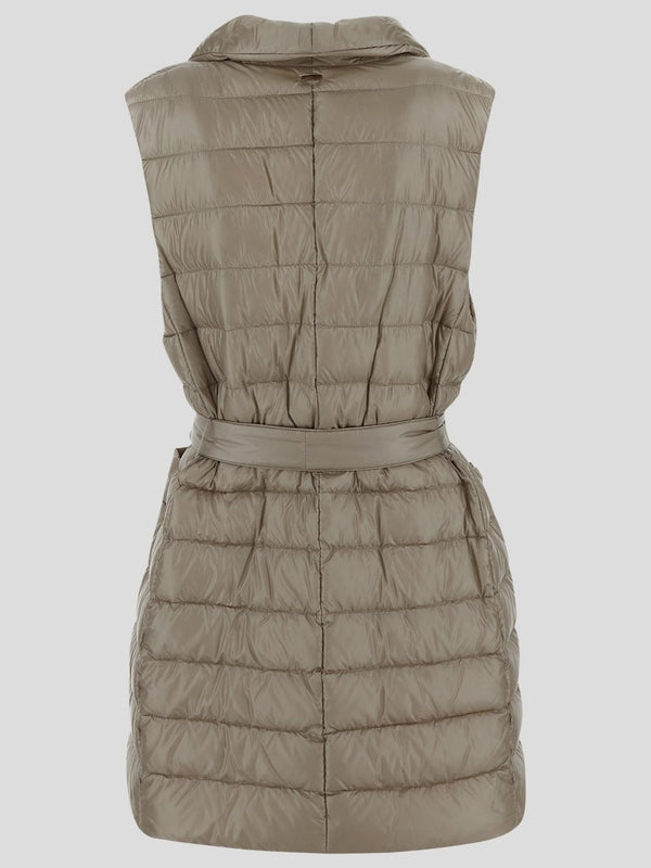 Beige Quilted Tie Nylon Padded Vest