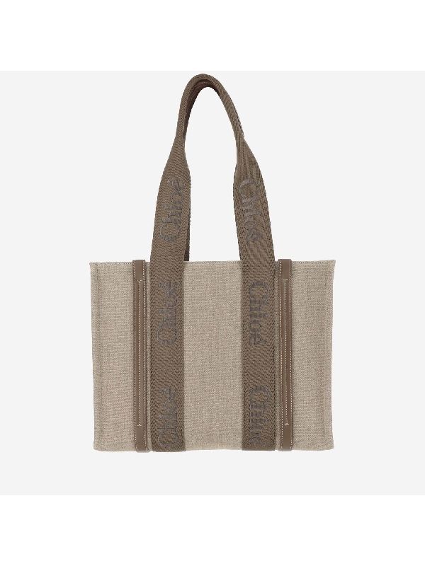 Woody Logo Linen Medium Tote Bag