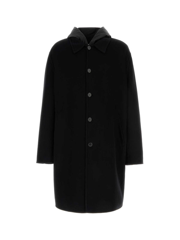 Single-Breasted Cashmere Hoodie Coat