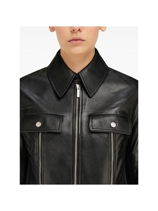 Zipper Detail Leather Biker
  Jacket